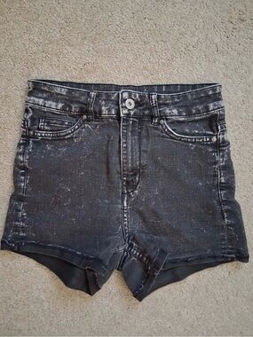 H&M High-Rise Black Washed Denim Shorts